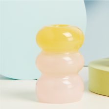 candelabro anelli in vetro giallo e rosa grande