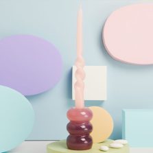 Portacandela grande ad anelli rosa e viola con candela