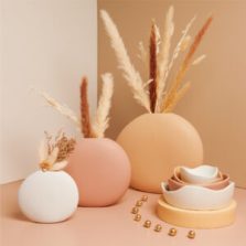 Vaso tondo con fiori colore cipria-Clararluna-25016