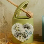 Porta miele con spargimiele decoro floreale verde Claraluna-26101