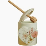 Porta miele con spargimiele decoro floreale rosa Claraluna-26102